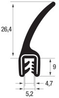 DF7 - Profil de protection de bord EPDM avec lèvre détanchéité - plage de serrage 1,5-3 mm