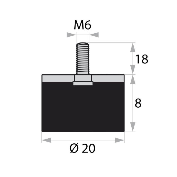 GP4-20-08-AG-M6 x 18 Gummi-Metall-Puffer Gummipuffer Schwingungsdämpfer Silentblock