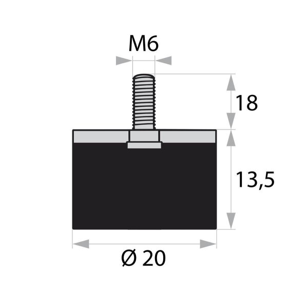 GP4-20-13,5-AG-M6 x 18 supporto gomma-metallo antivibrante silentblock