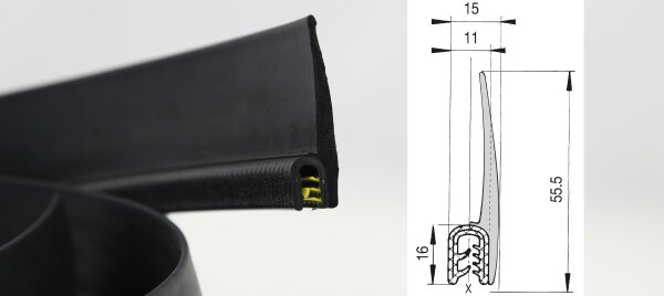 DF8 - Edge protection sealing profile PVC/EPDM seal - clamping range 1-4 mm